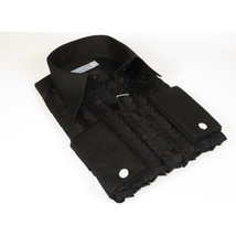 Mens CEREMONIA Tuxedo Ruffle Shirt 100% Cotton Turkey Slim Fit #paris 15 Black image 2