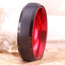 Anniversary Wedding Rings For Women Men&#39;s Tungsten Ring Black Tungsten &amp; Red Alu - £28.43 GBP