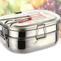 Food Storage Double Layer Stainless Steel Lunch Box with Handle - £15.48 GBP