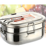 Food Storage Double Layer Stainless Steel Lunch Box with Handle - £15.59 GBP