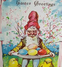 Easter Postcard Dwarf Gnome Elf Chicks Fantasy Embossed Original Vintage Germany - £19.67 GBP