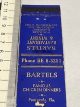 Vintage Matchbook Cover Bartels Restaurant &amp; Winery  Pensacola, FL gmg U... - £9.72 GBP