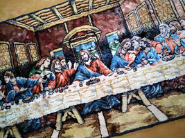 Beautiful Vintage Jesus Last Supper Colorful Velvet Wall Hanging Tapestry 39x19 - £29.85 GBP