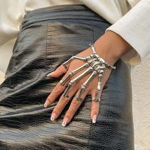 Silver-Plated Skeleton Hand Wrist-To-Ring Bracelet - £11.15 GBP