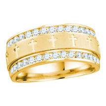14k Yellow Gold Round Diamond Christian Cross Wedding Anniversary Band Ring - £1,330.62 GBP