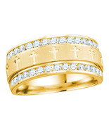 14k Yellow Gold Round Diamond Christian Cross Wedding Anniversary Band Ring - £1,360.90 GBP
