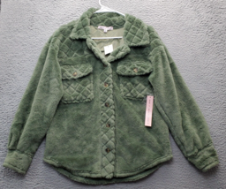 Crave Fame Shacket Womens S Green Diamond Quilted Fleece Long Sleeve Button Down - £18.30 GBP