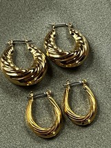 Lot of Ridged Goldtone Round &amp; Oval Hollow HOOP Earrings for Pierced Ears – the - £10.26 GBP