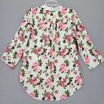 Wishful Park Women Shirt Size M Green Mint Preppy Floral Pullover V-Neck... - £9.18 GBP