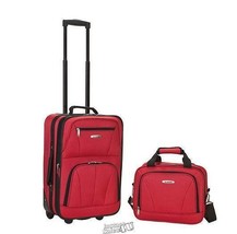 Rockland-2-Piece Luggage Set Red Zipper Pockets Fully Lined Durable - £45.30 GBP