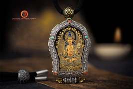 Buddha pendant. Mahasthamaprapta Bodhisattva. Ghau, Tibetan protective a... - $853.00