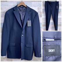 DKNY Two Button 2Pc Suit Navy Suit Modern Fit Duran Dario Mens 48L 40Wx32L - £139.64 GBP