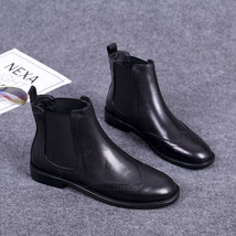 Luxury Chelsea Boots Black PU Leather Ankle Boots Women Autumn Winter Round Toe  - £66.32 GBP