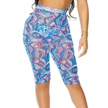 Sheer Mesh Coverup Shorts Print High Waisted Pullover Swim Blueberry 441426 - $13.74