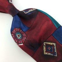 J.T. Beckett Usa Tie Geometric Flower Red Blue Men Silk Necktie I18-317 Vintage - £12.69 GBP