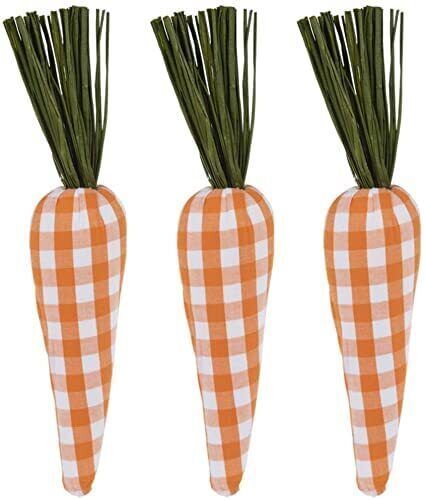 Primary image for Hl Easter Decor - Orange White Gingham Plaid Carrots 3Pc Set