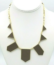 House Of Harlow 1960 Gold Tone Geometric Brown Leather Necklace - £23.48 GBP