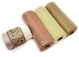 Christmas Holiday Rose Gold Themed Metallic Deco Mesh and 3 Rolls of Wired Ribbo - £36.86 GBP