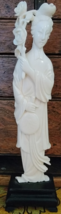 Vintage Asian Geisha Woman Figurine on Pedestal Hand Carved Bovine Bone - $139.00