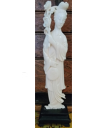 Vintage Asian Geisha Woman Figurine on Pedestal Hand Carved Bovine Bone - £109.05 GBP