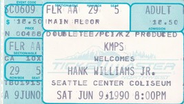 Hank Williams Jr Concert Ticket Stub Sat June 9 1990 Seattle Center Coli... - $6.88