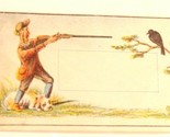 Victorian Trade Card Hunter Lines Up A Bird To Shoot While His Dog Sleep... - $4.94