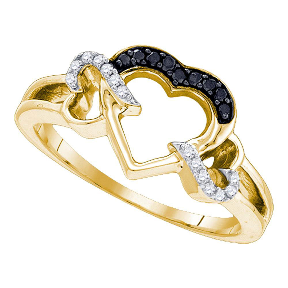 Yellow-tone Sterling Silver Round Black Color Enhanced Diamond Heart Love Ring