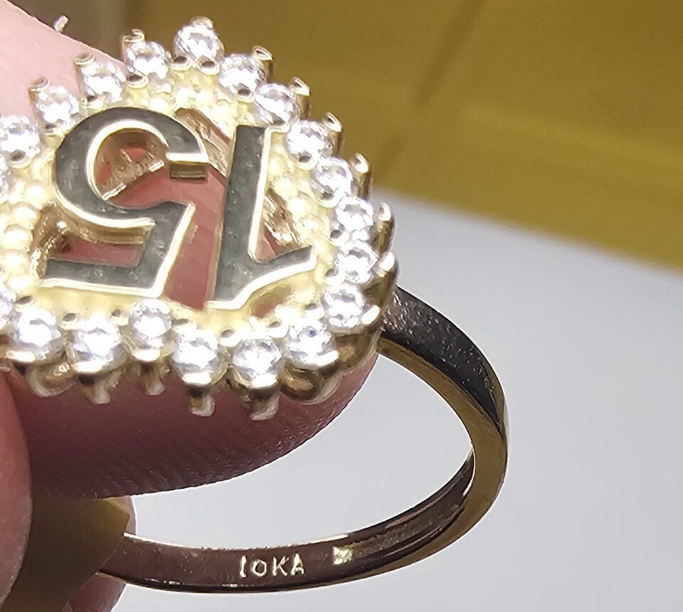 10k Solid Gold Cubic Zirconia Quinceanera Ring 15 Year Old Party Ring Elegant Item image 2