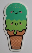 Double Scoop Ice Cream Cone With Smile Faces Super Cute Sticker Decal Food Cool - £1.77 GBP