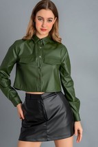 Green Shirt Casual Stylish Leather Genuine Lambskin Women Handmade Soft ... - £85.84 GBP