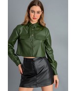 Green Shirt Casual Stylish Leather Genuine Lambskin Women Handmade Soft ... - $147.31 CAD