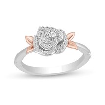Enchanted Disney Belle 1/6 CT. T.W. Diamond Rose Leaf-Sides Ring in 925 Silver - £75.93 GBP