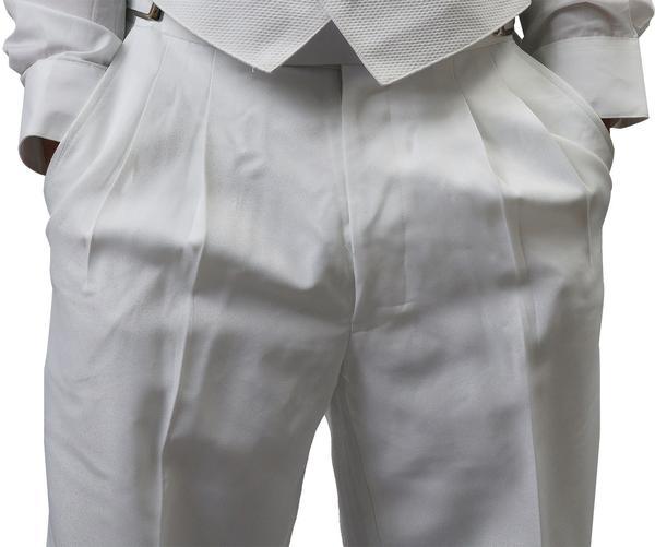 Mens White Polyester Adjustable Tuxedo Pants