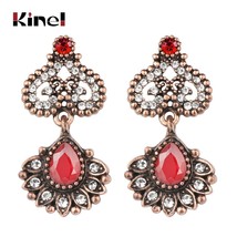 Luxury Vintage Red Crystal Earrings For Women Antique Gold Color Fashion Heart-S - £6.65 GBP