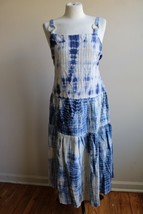 NWT Angie L Blue Ivory Tie Dye Striped Tiered Tie Back Boho Dress - £28.19 GBP