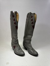 1970s -80s Vintage Tall Justin Gray Boots Red Hearts 6 B Western Cowgirl Rodeo - £139.34 GBP