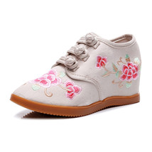 7cm Hidden Platform Women Hi Sneakers Flowers Embroidered Ladies Casual Comforta - £25.60 GBP