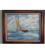 Oil on Canvas, sailing vessel &quot;Eileen&quot; off Martha&#39;s Vineyard , signed Be... - $2,035.85 CAD