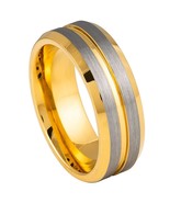Yellow Gold IP Plated Grooved Center Beveled Edge Tungsten Ring  8 mm Band - $53.06 CAD