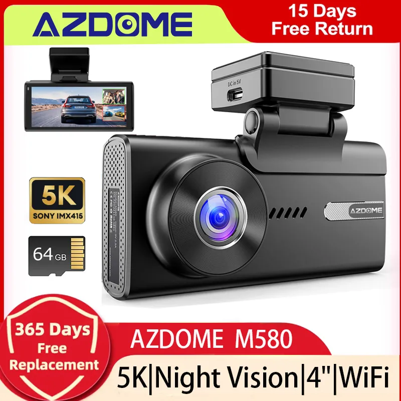 AZDOME Dash Cam 5k Front Rear M580 5GHz WiFi Built-in GPS 4&quot; Touch Screen 24H - £131.15 GBP+