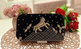 Royal sling embellished Clutch &amp; gold chain, Diwali Gift , Weddings  DLY8 Black - £27.29 GBP