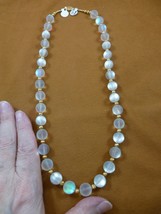 v505-15) 23&quot; white blue synthetic Moonstone + gold beaded Necklace mermaid glass - £62.02 GBP