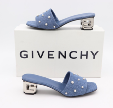 NIB Givenchy 4G Cube Denim Blue Mules Sandals Kitten Heel 39 9 ($950) New - £356.57 GBP