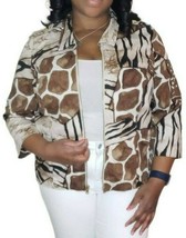 Chicos Womens Brown Mixed Animal Print Full Zip Front 3/4 Sleeve Jacket Size XL - £37.55 GBP