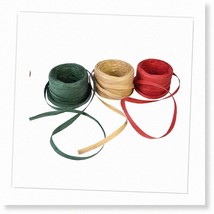 Eco-Friendly Raffia Ribbon Set - 3 Rolls of 1/4&quot; x 492ft Red Green Kraft Gift Ri - $49.49