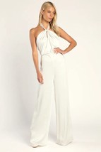 Lulus Adoring Angel Ivory Satin Wide-Leg Halter Jumpsuit Small NEW NWT - $493.91 MXN