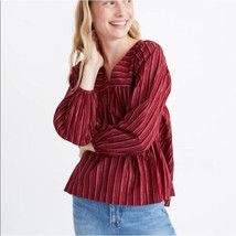 Madewell Peasant Top Small Womens Red Silver Stripes Long Sleeve V Neck Pullover - £18.83 GBP