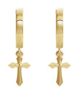 14K Yellow, White or Rose Gold Hoop Cross Drop Earrings - £355.52 GBP
