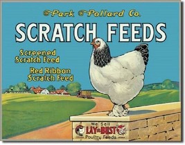 Scratch Feed Chicken Farm Rooster Kitchen Wall Decor Farming Tin Metal Sign New - $21.99