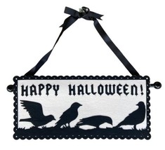 CBK Happy Halloween Large Felted Sign with Black Crows Retired - £18.78 GBP